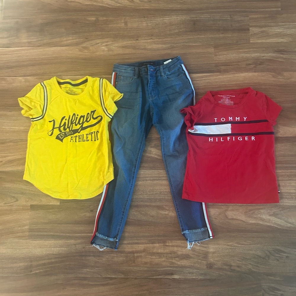 Tommy Hilfiger Yellow and Red Tops with Blue Jeans Girls